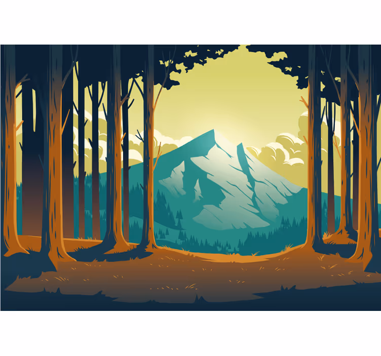 Tecknad skog med berg fototapeta - Tenstickers