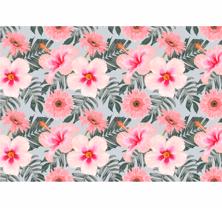 Fototapeter blommor rosa blommönster - Tenstickers