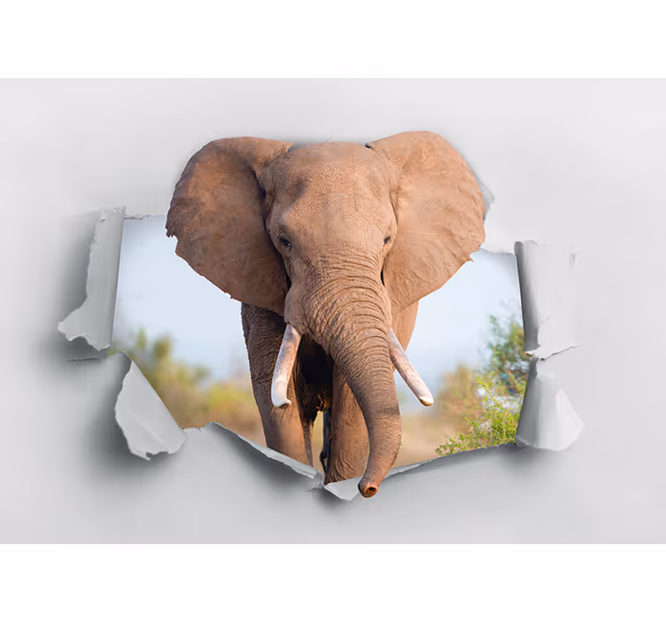 Elefant som bryter 3d -fototapet - Tenstickers