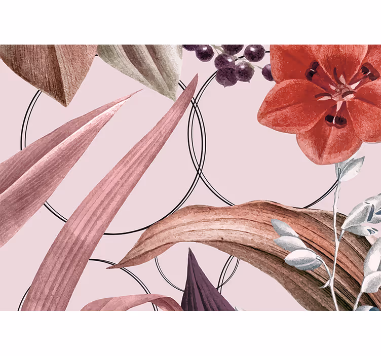 Vita blommor med svarta cirklar 3d fototapet - Tenstickers
