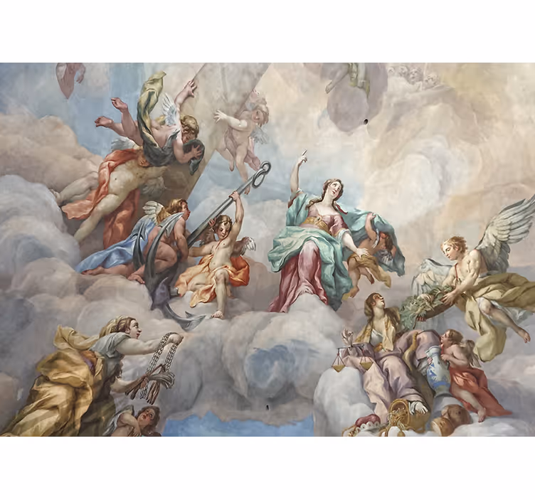 änglar i himlen klassisk konst fototapet - Tenstickers