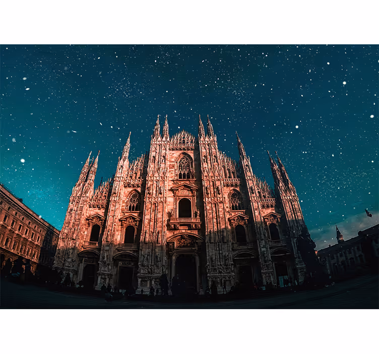 Fototapeter madrid nattlandskap över milan cathedral - Tenstickers