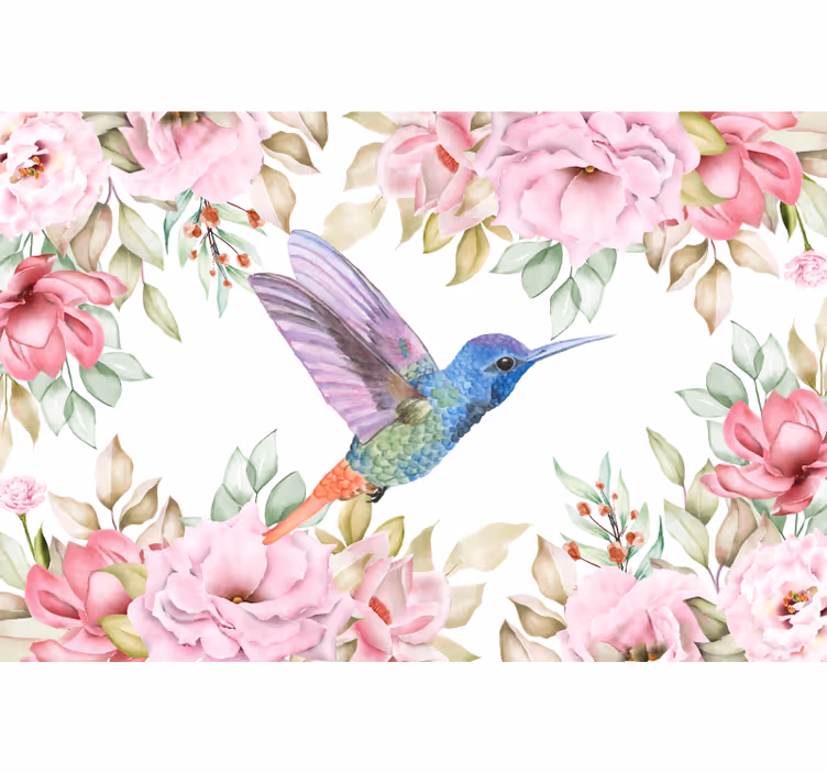 Fototapeter blommor kolibri bland blommor - Tenstickers
