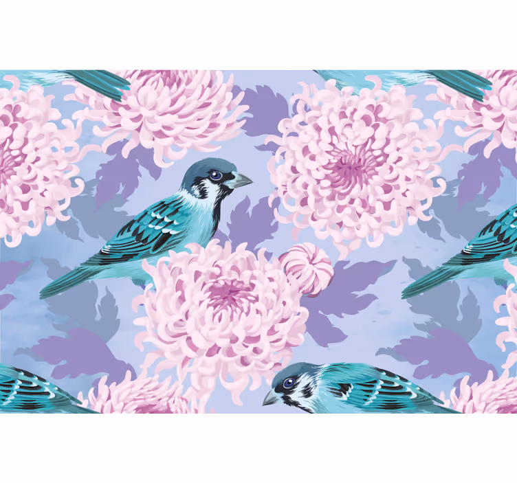 Fototapeter blommor blå fågel blommor - Tenstickers
