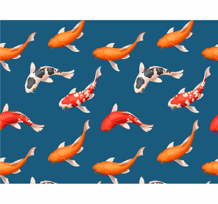 Koi fisk mönster blå bakgrund badrum fototapeta - Tenstickers