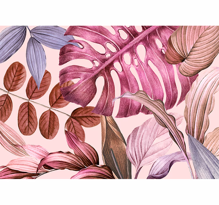 Fototapet monstera -stil med rosa reflektioner - Tenstickers