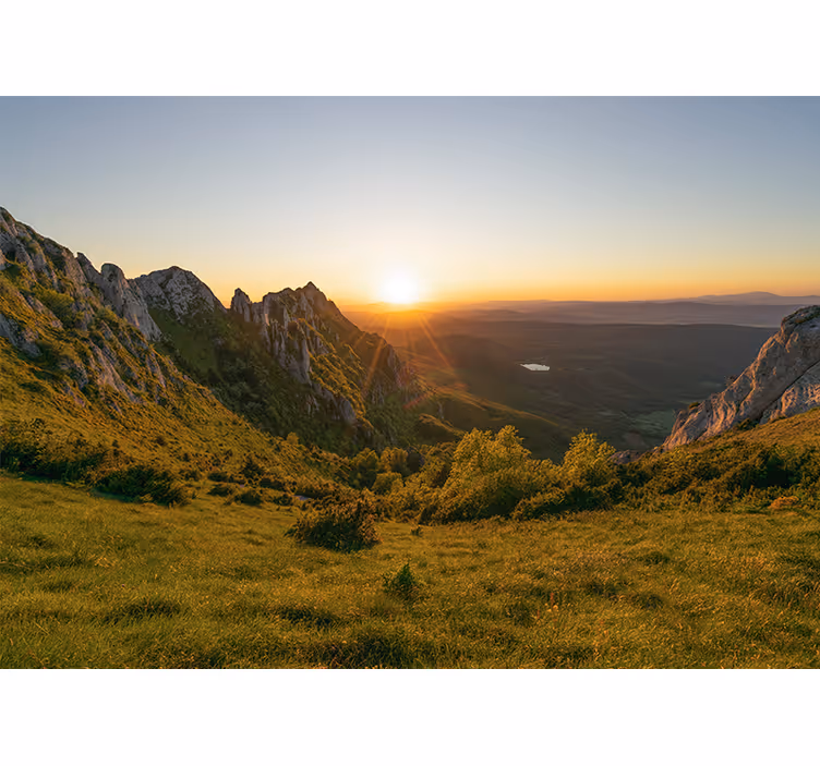 Fototapeter landskap solnedgång över berg - Tenstickers