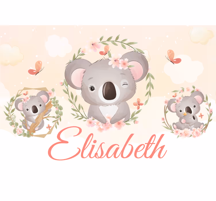Söta djur koala med namn barn fototapeter - Tenstickers