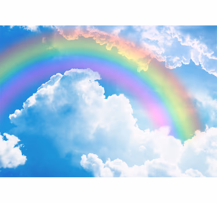 Fototapet. Regnbåge på en blå himmel med himmel - Tenstickers