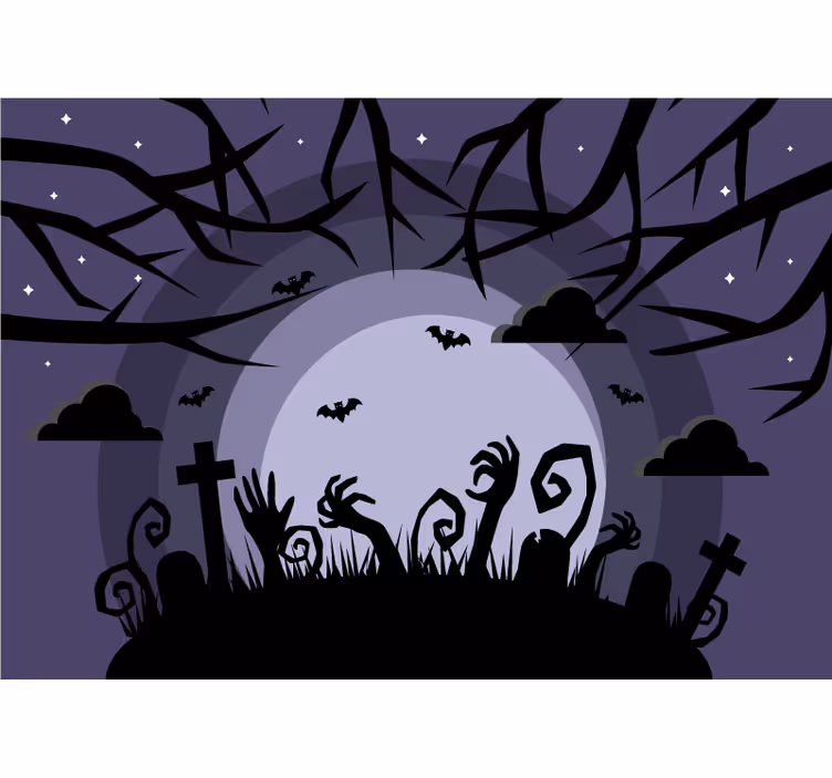 Fototapeter halloween spöklik gravplats scen - Tenstickers
