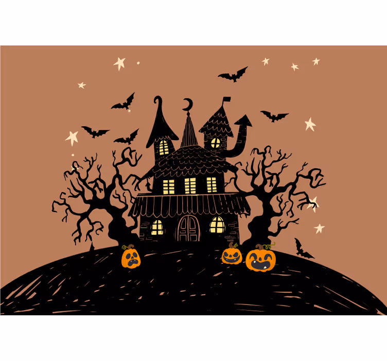 Fototapeter halloween spöklika pumpa slott - Tenstickers