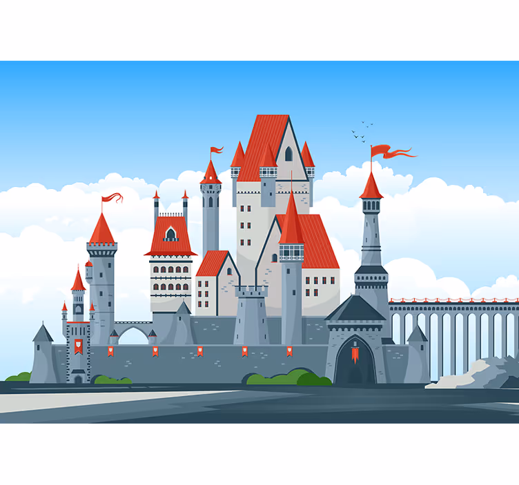 Fototapeter fantasi slott med röda tak - Tenstickers