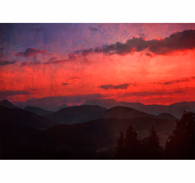 Fototapeter fjäll dramatiskt bergsolnedgång - Tenstickers