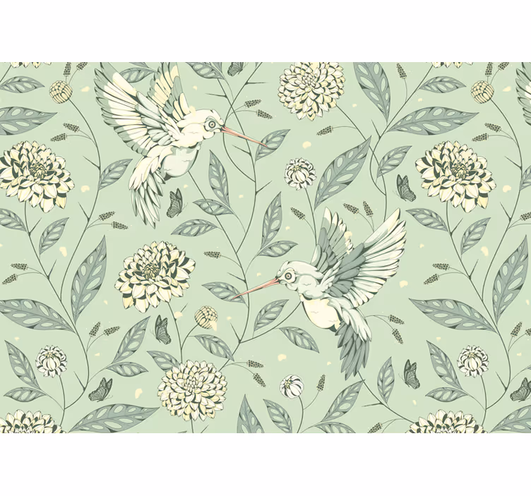 Fototapeter blommor kolibrier bland blommor - Tenstickers