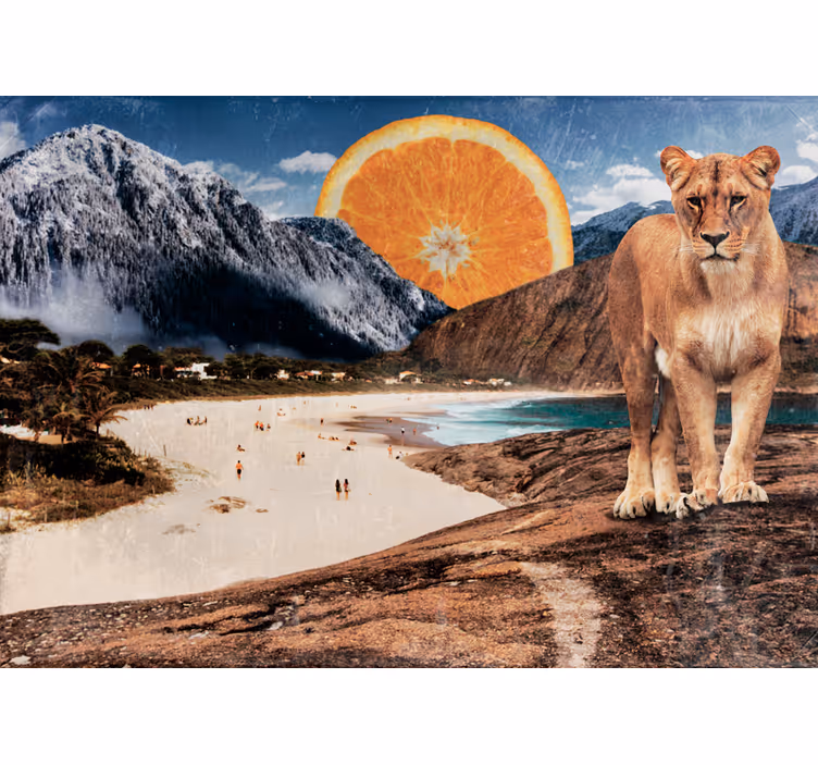 Surrealistisk landskap lejon fototapet - Tenstickers
