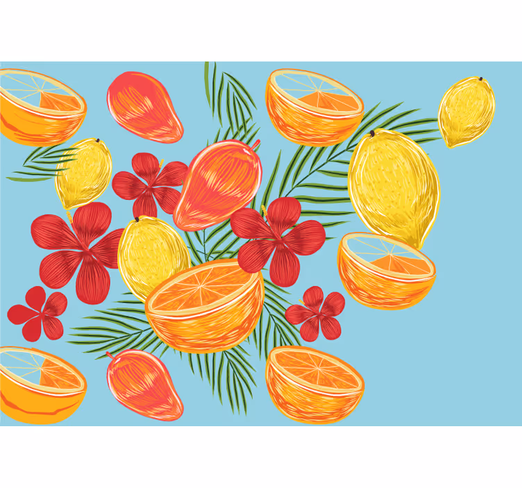 Pastell citroner frukt design kök fototapeta - Tenstickers