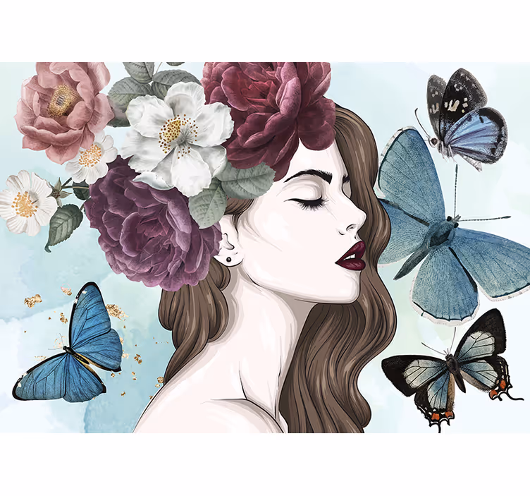 "glamour stil" kvinnor med blommor fototapeta - Tenstickers