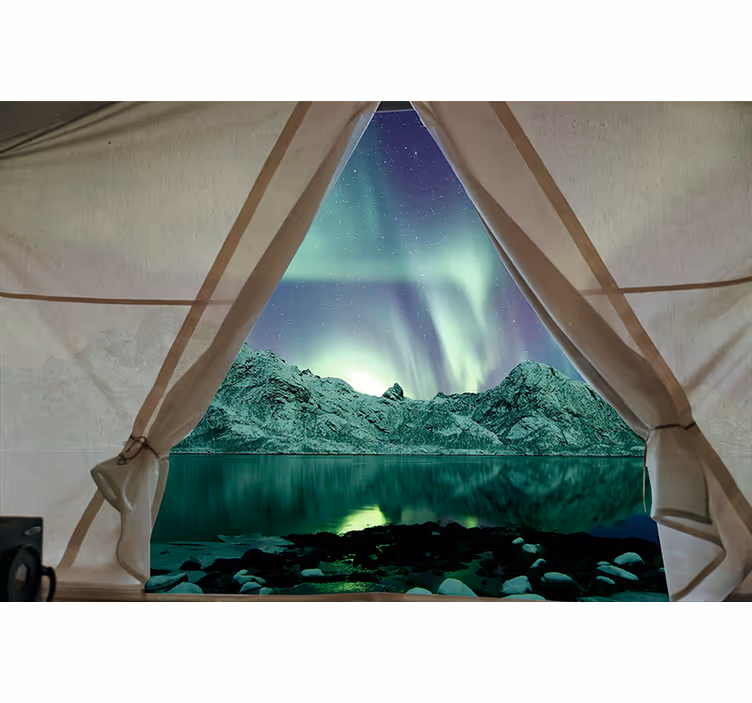 Aurora borealis utsikt Fototapeter Landskap - Tenstickers