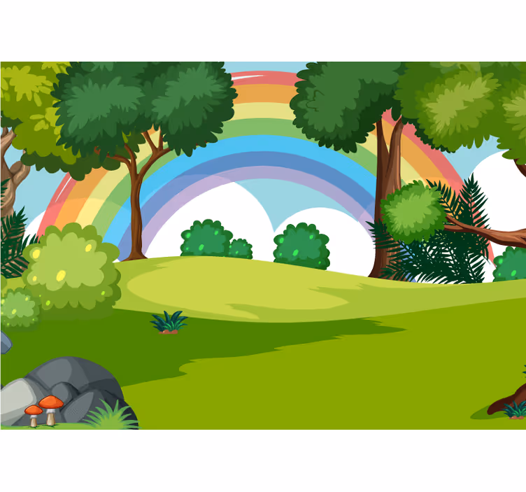 Regnbåge och grön skog barn tapeter - Tenstickers