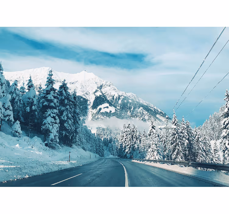 Fototapeter fjäll snöig bergsväg - Tenstickers