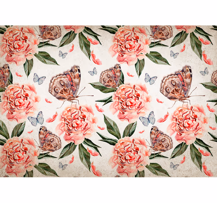 Fototapeter blommor fjärilar och pioner - Tenstickers
