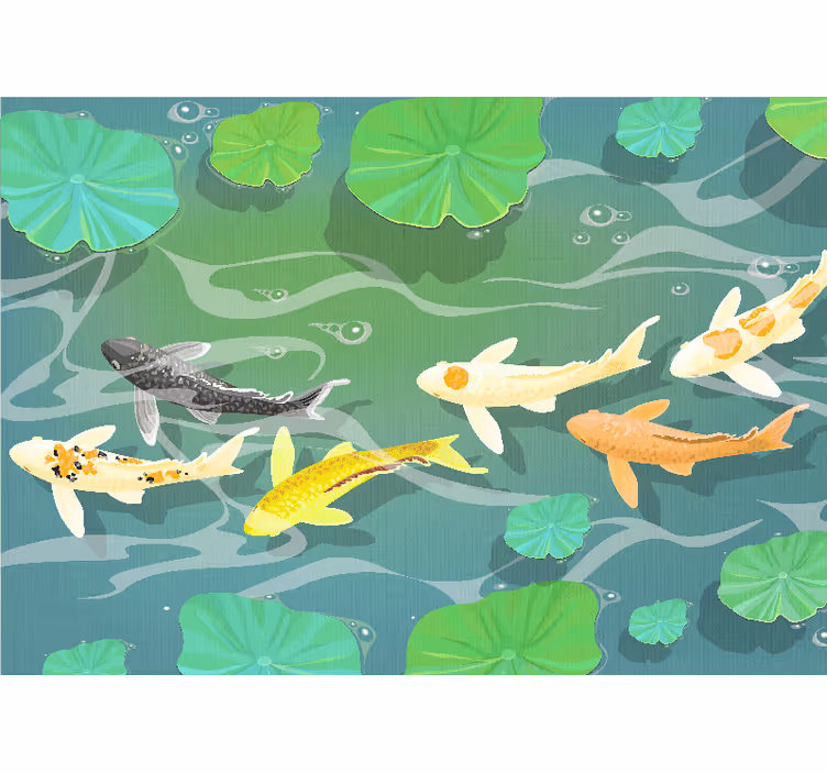 "japandi" koi fiskar och lily pads fototapet - Tenstickers