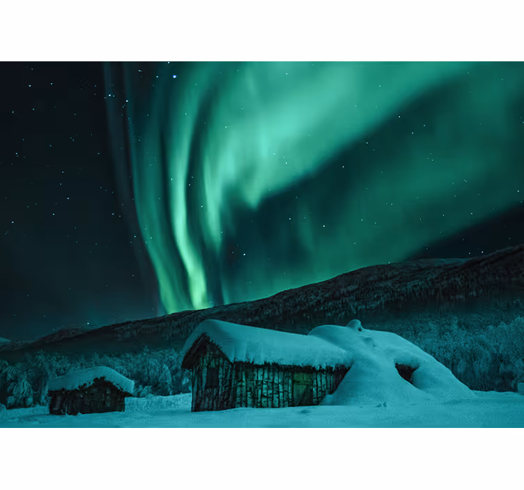 Idyllisk snö northern light sky fototapet - Tenstickers