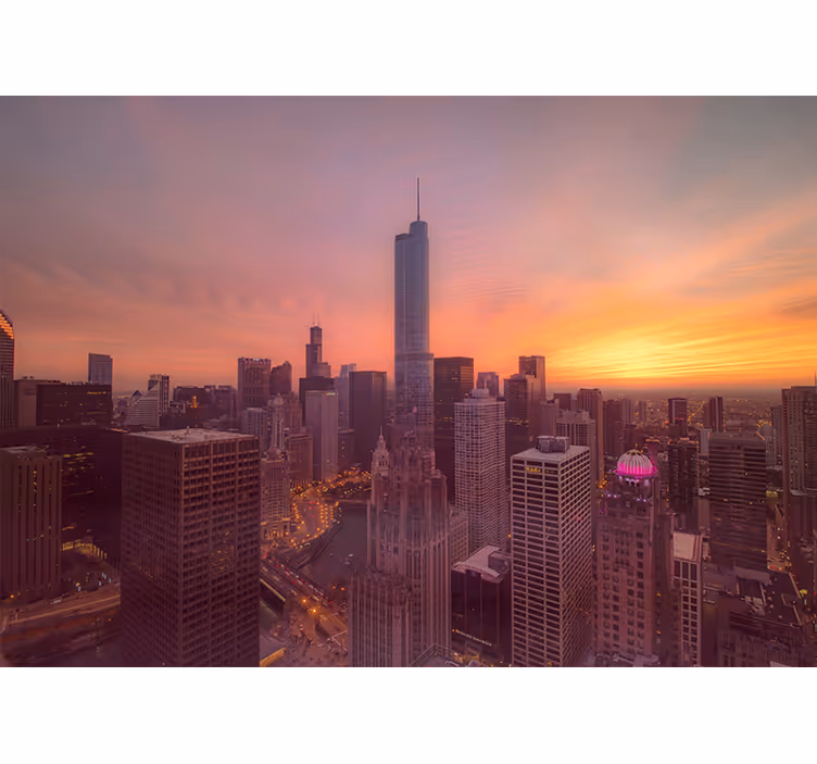 Fototapeter städer och länder chicago skyline solnedgång - Tenstickers