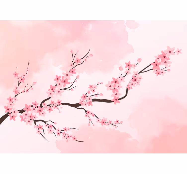 Tecknat träd med rosa blommor fototapet - Tenstickers