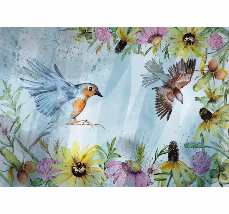 Färgglada blomfåglar Fototapeter Kontor - Tenstickers