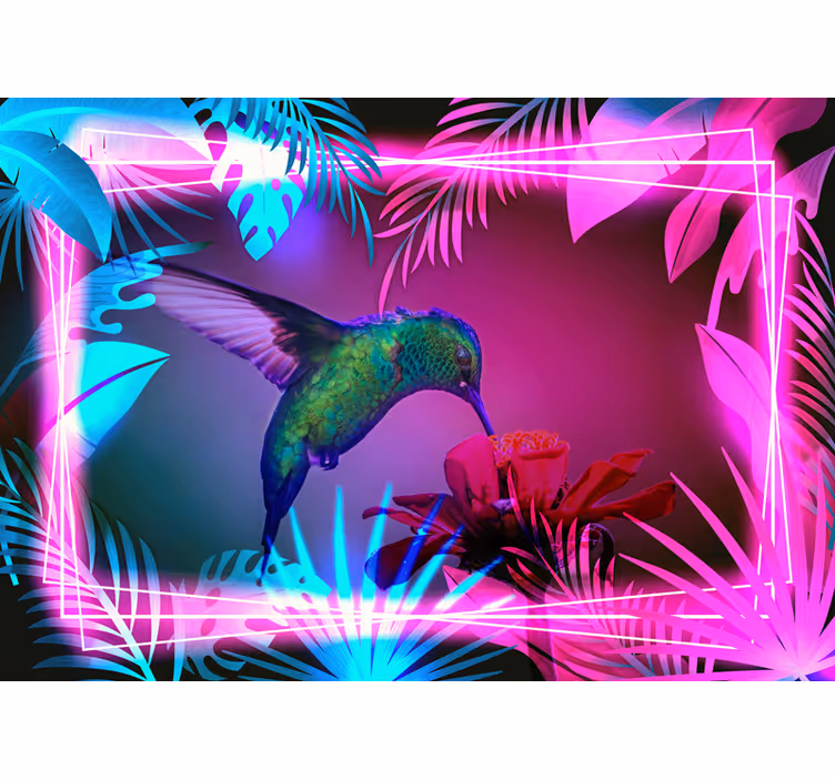 Kolibri fåglar neon fototapeta - Tenstickers