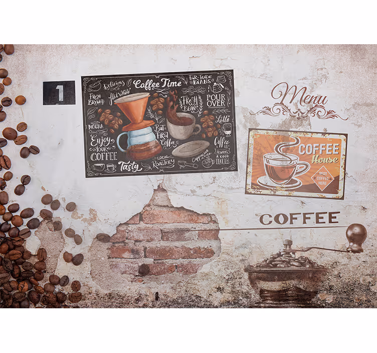 Vintage fototapeta med industrikafé och mattema - Tenstickers