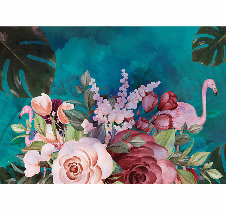Fototapeter blommor flamingo blommor display - Tenstickers
