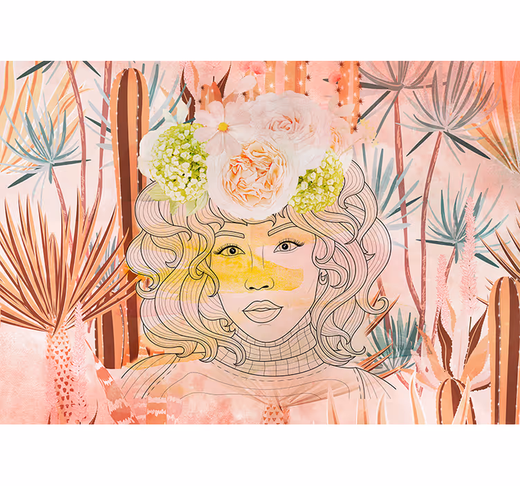 Fototapeter konst blomsterporträtt illustration - Tenstickers