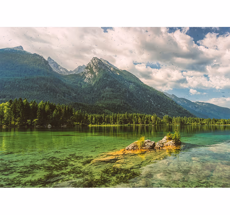 Lake berg och moln lake fototapet - Tenstickers
