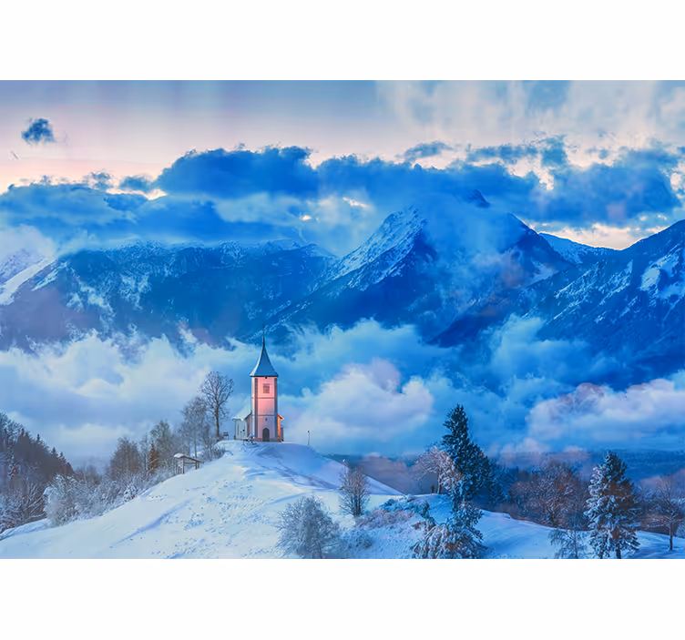 Fototapeter landskap snöig bergscen - Tenstickers