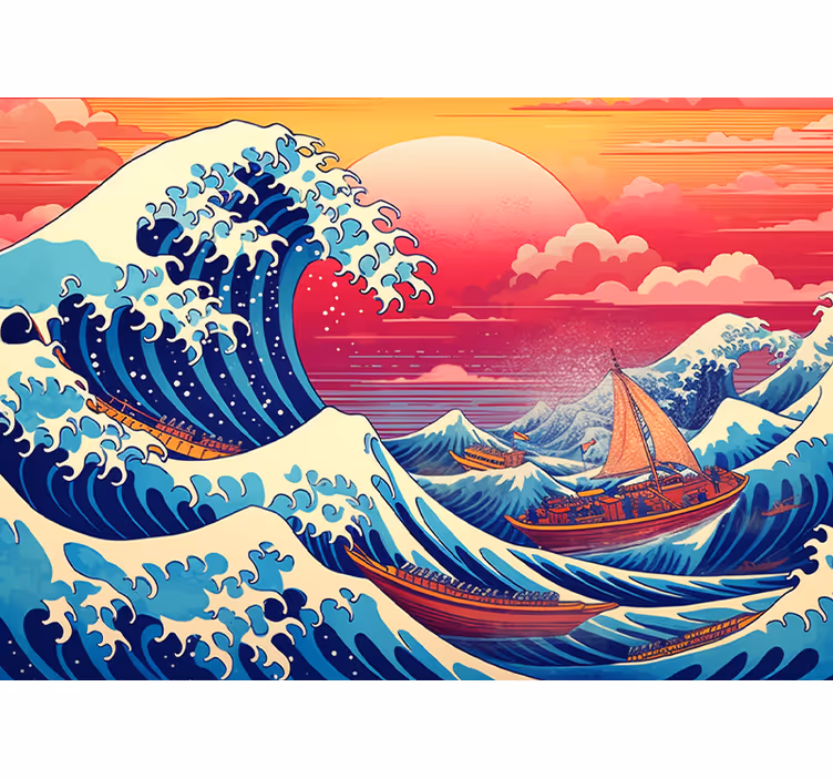 Japanska vågmättade färger Fototapeter Klassisk konst - Tenstickers