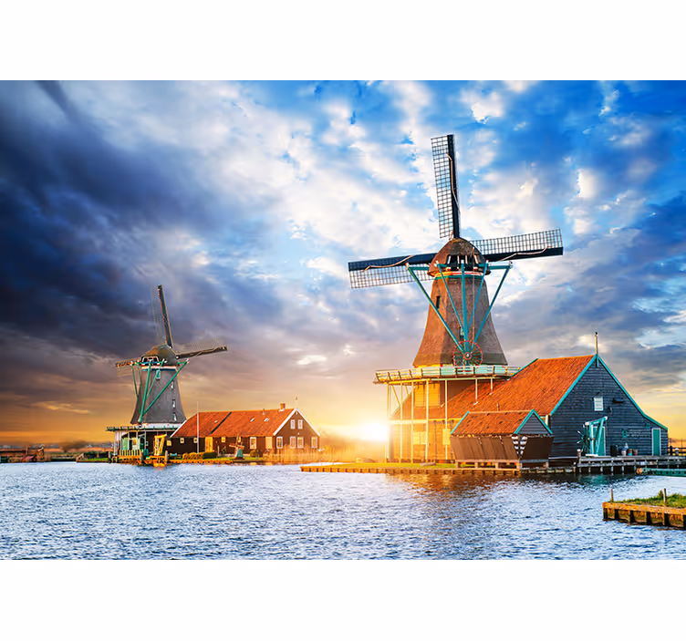 Holländsk väderkvarn solnedgång Amsterdam fototapeter - Tenstickers
