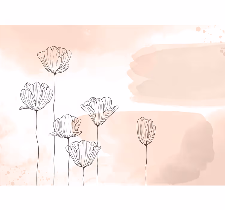 Blommor linjekonst fototapeta - Tenstickers