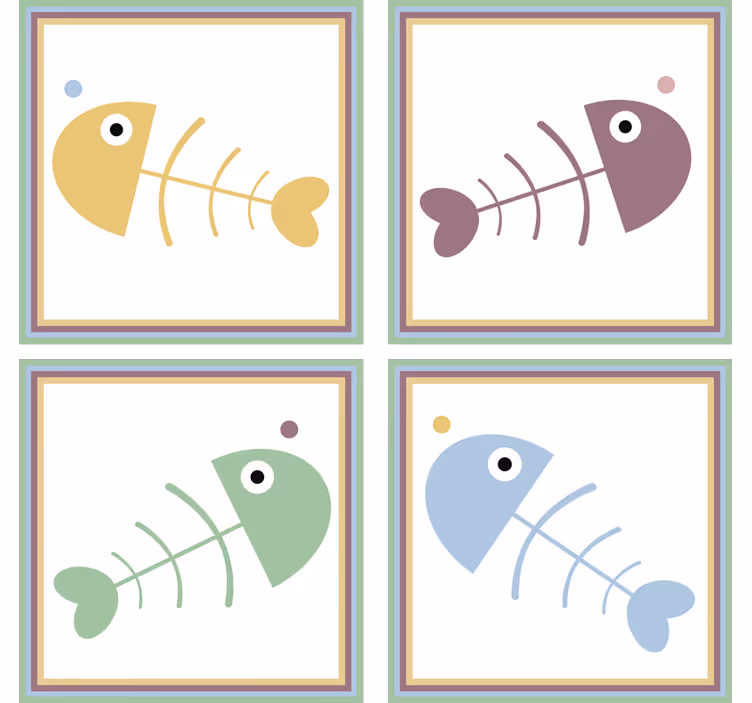 Glasunderlägg färgglada fisk skelett - Tenstickers