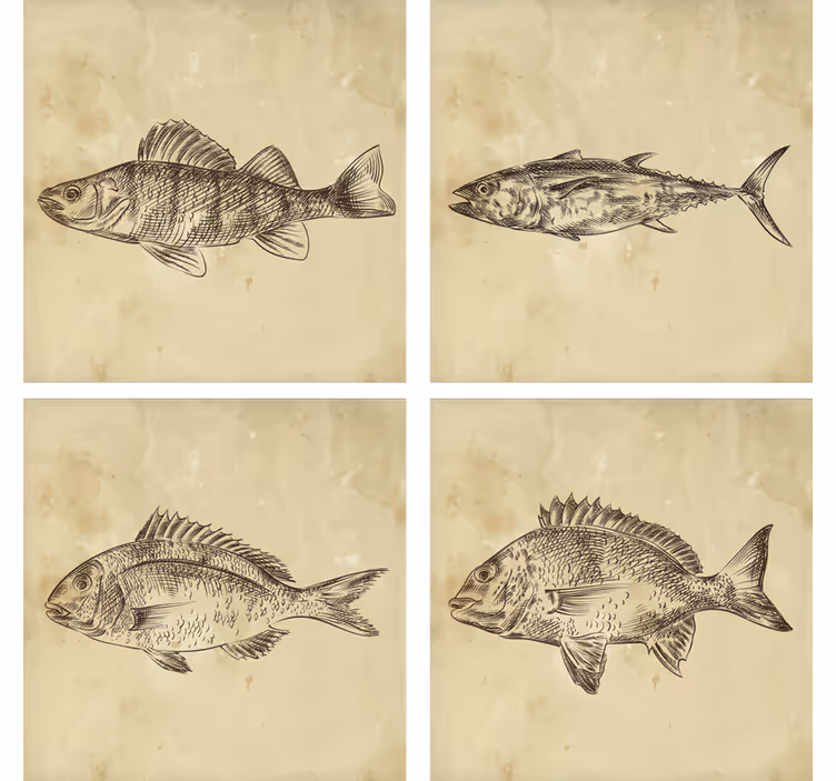 Glasunderlägg nördar färgglad fiskillustration - Tenstickers