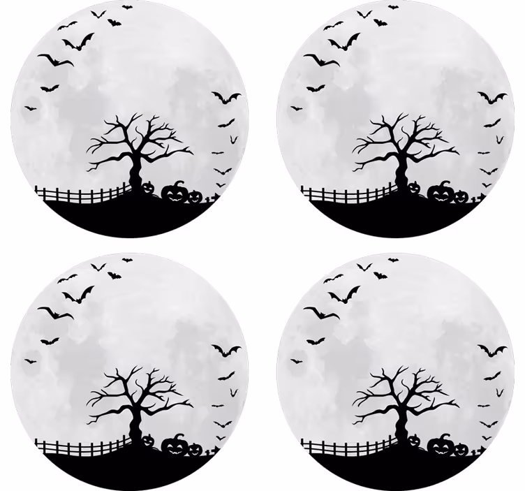 Glasunderlägg halloween spöklikt träd silhuett - Tenstickers
