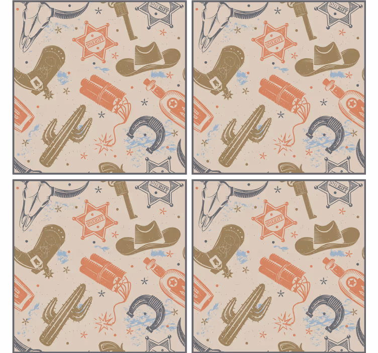 Glasunderlägg nördar cowboytema elementer - Tenstickers