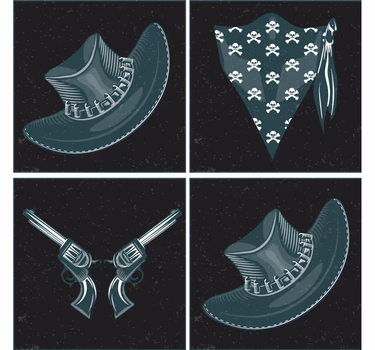 Glasunderlägg nördar korsade revolvrar och bandana - Tenstickers