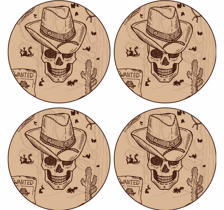 Glasunderlägg nördar skalle med cowboyhatt - Tenstickers