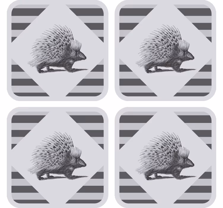 Glasunderlägg modernt illustrerad piggsvin med ränder - Tenstickers