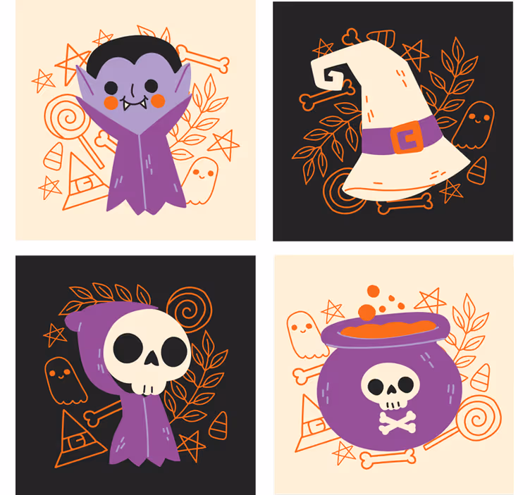 Söta halloween monster dricker glasunderlägg - Tenstickers