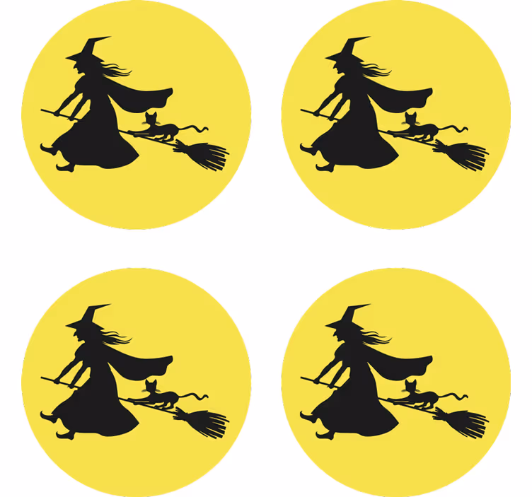 Häxa, måne och svart katt halloween drinkmatta - Tenstickers
