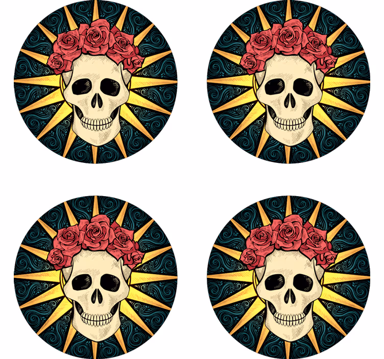 Kvinnor skalle med ros halloween glasunderlägg - Tenstickers