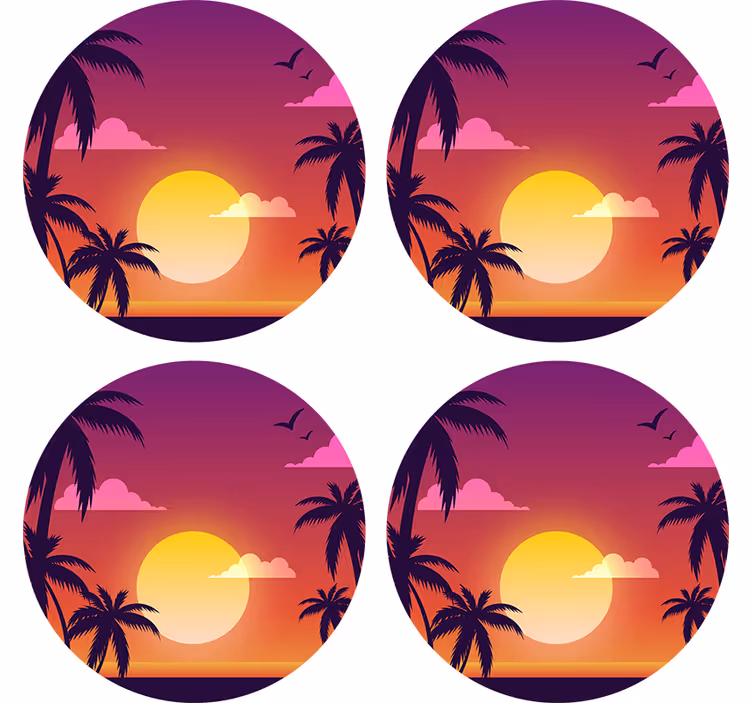 Glasunderlägg nördar tropisk solnedgång motiv - Tenstickers